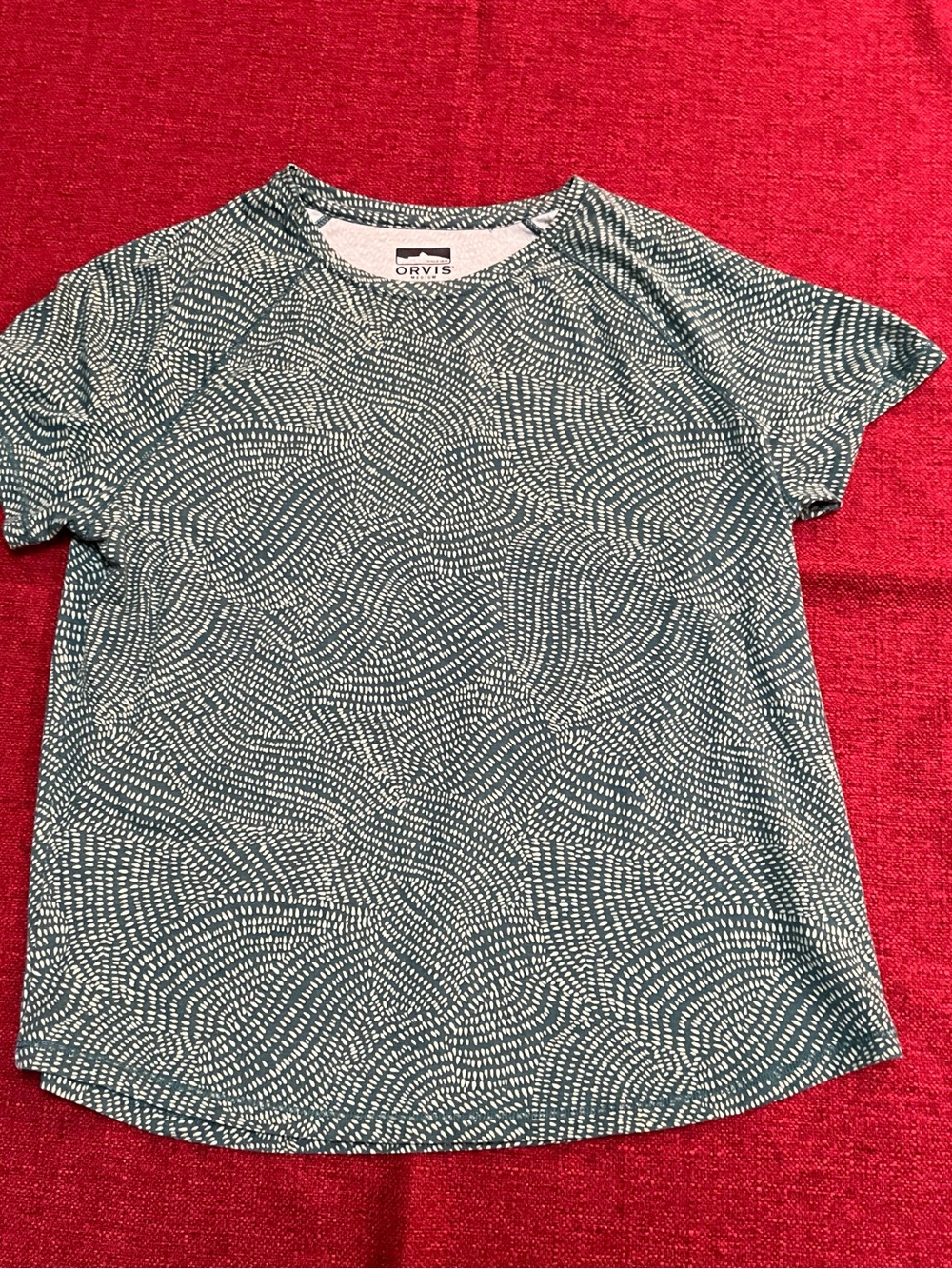 Orvis Teal and White Short-Sleeve Patterned Tee